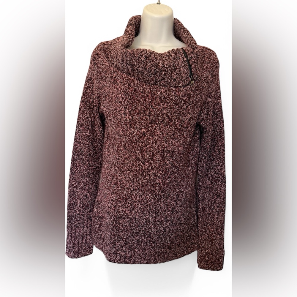Women's Cowl Neck Sweater Purple Glimmer by J. J. Basics Zipper Detail Cozycore